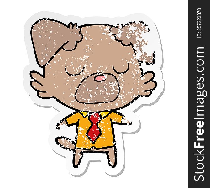 distressed sticker of a cartoon dog manager