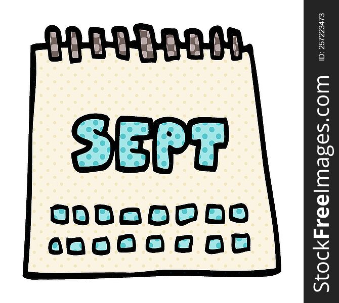 cartoon doodle calendar showing month of september