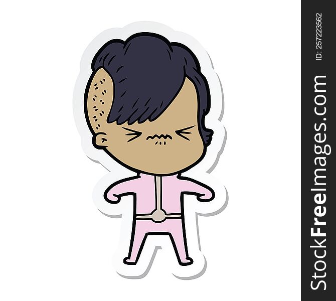 Sticker Of A Annoyed Girl In Futuristic Clothes