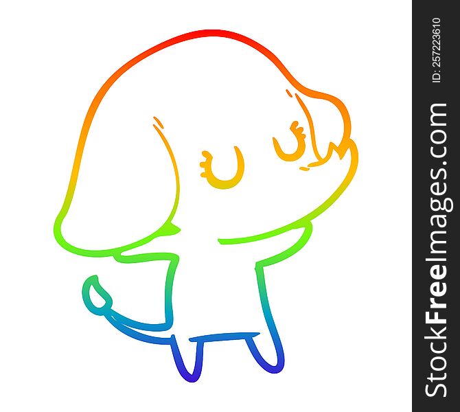 Rainbow Gradient Line Drawing Cute Cartoon Elephant