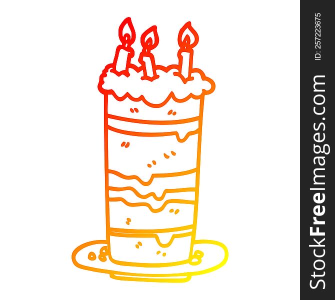 Warm Gradient Line Drawing Cartoon Birthday Cake