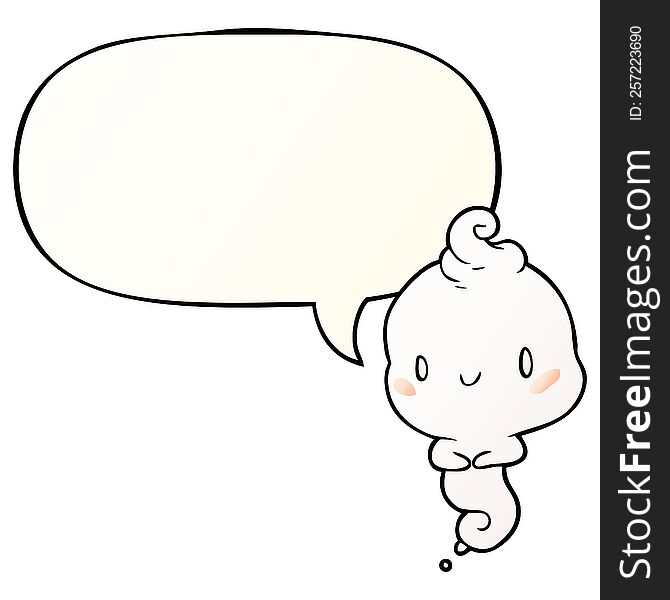 Cute Cartoon Ghost And Speech Bubble In Smooth Gradient Style