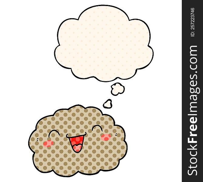 happy cartoon cloud with thought bubble in comic book style
