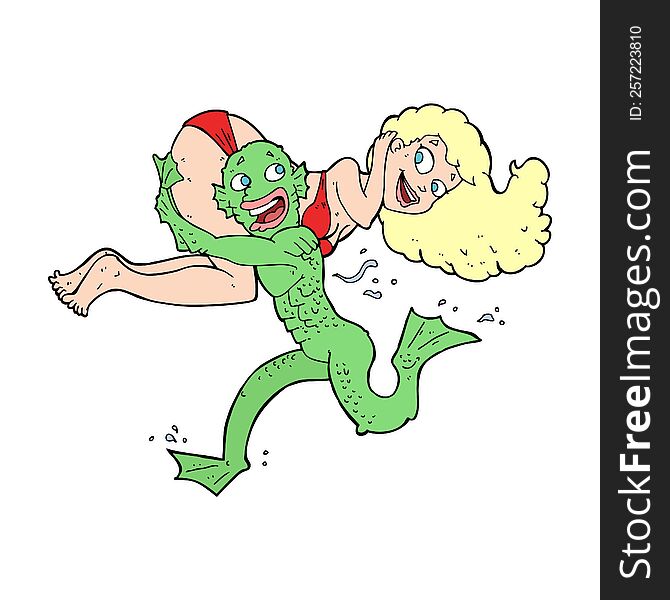 cartoon swamp monster carrying girl in bikini