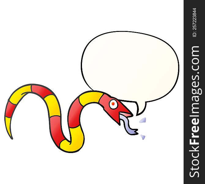 Hissing Cartoon Snake And Speech Bubble In Smooth Gradient Style