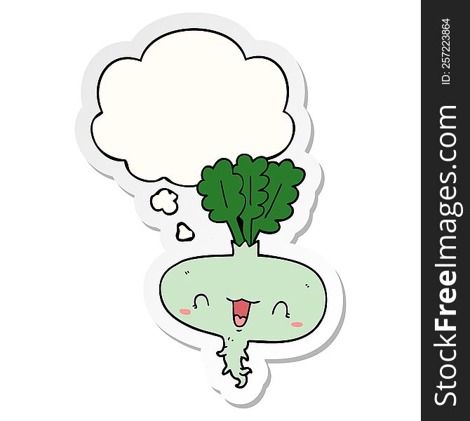 cartoon turnip with thought bubble as a printed sticker