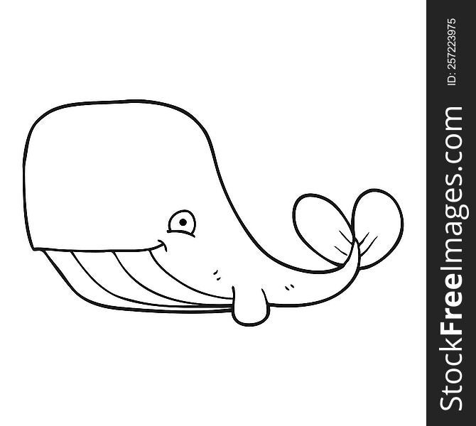 freehand drawn black and white cartoon happy whale