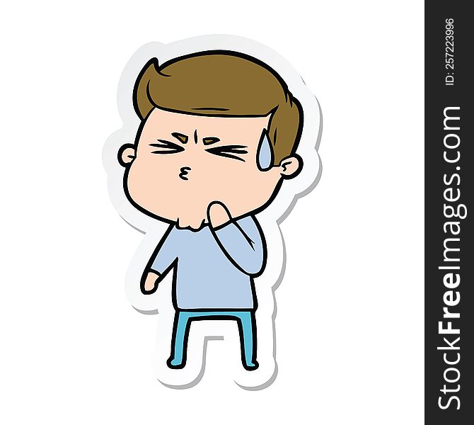 Sticker Of A Cartoon Man Sweating