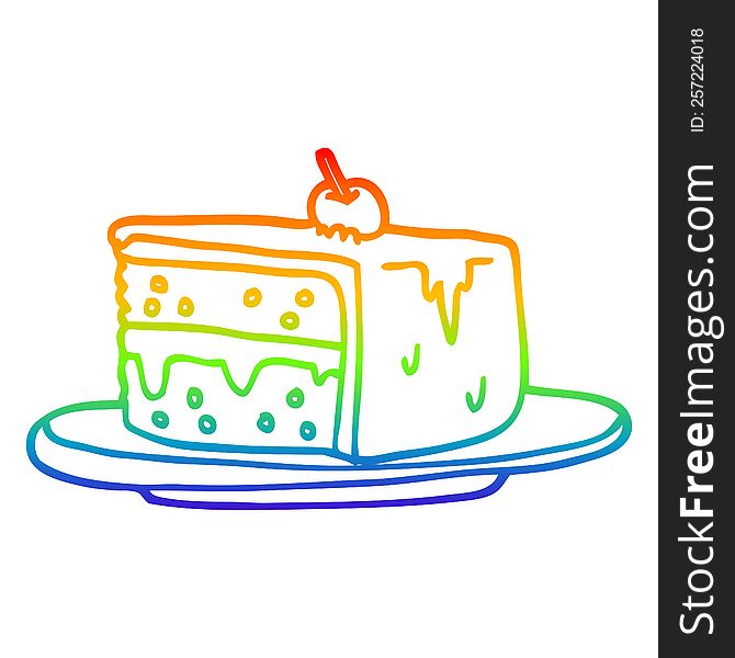 rainbow gradient line drawing of a cartoon slice of cake