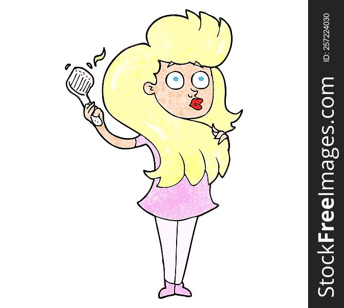 freehand textured cartoon woman brushing hair