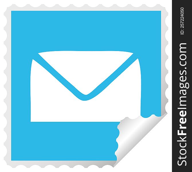 square peeling sticker cartoon of a paper envelope