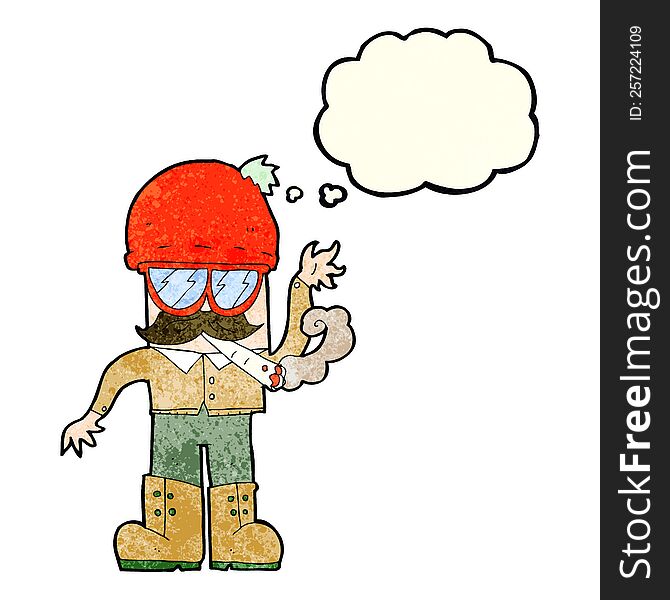 Cartoon Man Smoking Pot With Thought Bubble