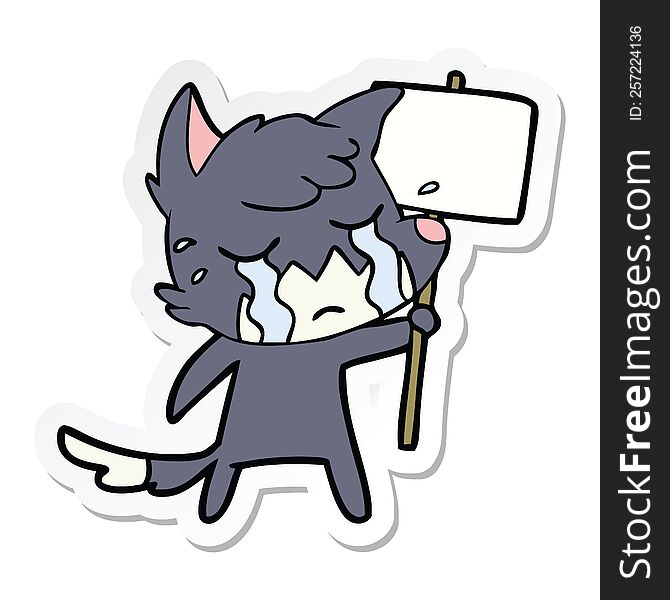 Sticker Of A Crying Fox Cartoon With Placard