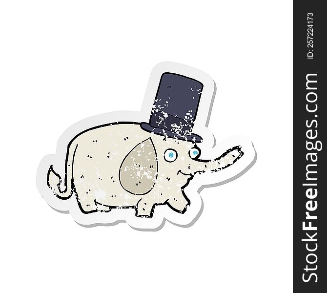 Retro Distressed Sticker Of A Cartoon Elephant Wearing Top Hat