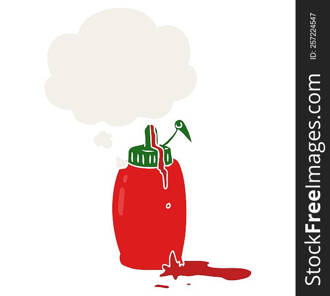 Cartoon Ketchup Bottle And Thought Bubble In Retro Style