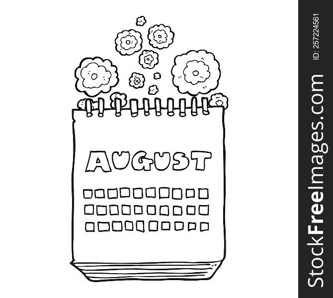 Black And White Cartoon Calendar Showing Month Of August