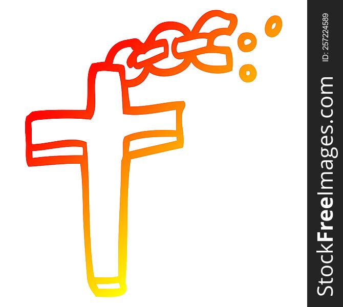 warm gradient line drawing of a cartoon crucifix on chain