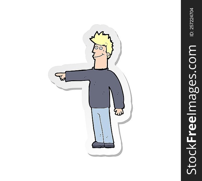 Sticker Of A Cartoon Happy Pointing Man