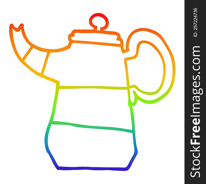 rainbow gradient line drawing of a cartoon coffee pot