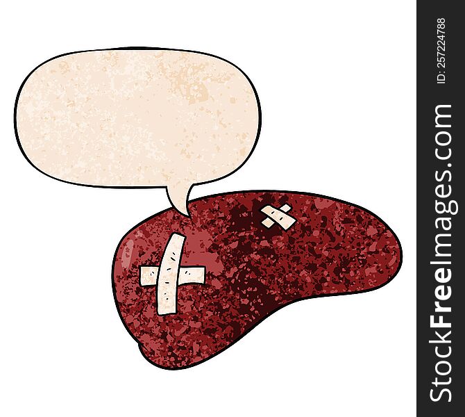 Cartoon Repaired Liver And Speech Bubble In Retro Texture Style