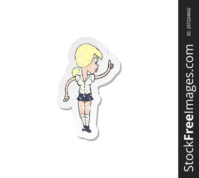 Retro Distressed Sticker Of A Cartoon Girl With Idea