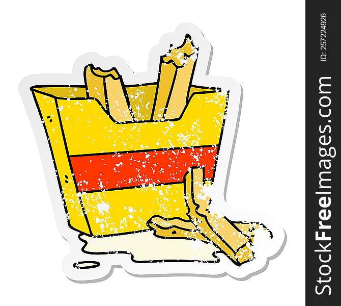 distressed sticker of a quirky hand drawn cartoon french fries