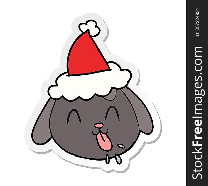 hand drawn sticker cartoon of a dog face wearing santa hat