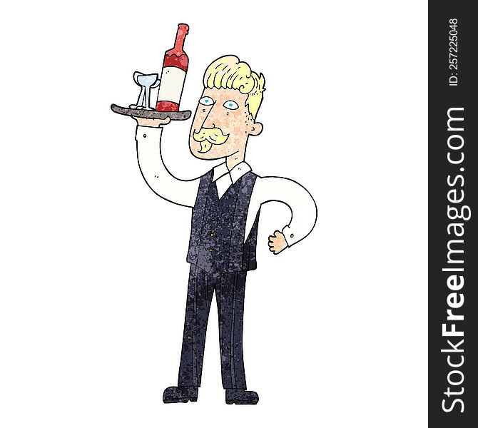 freehand textured cartoon waiter