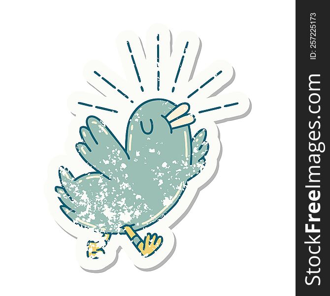 Grunge Sticker Of Tattoo Style Happy Bird