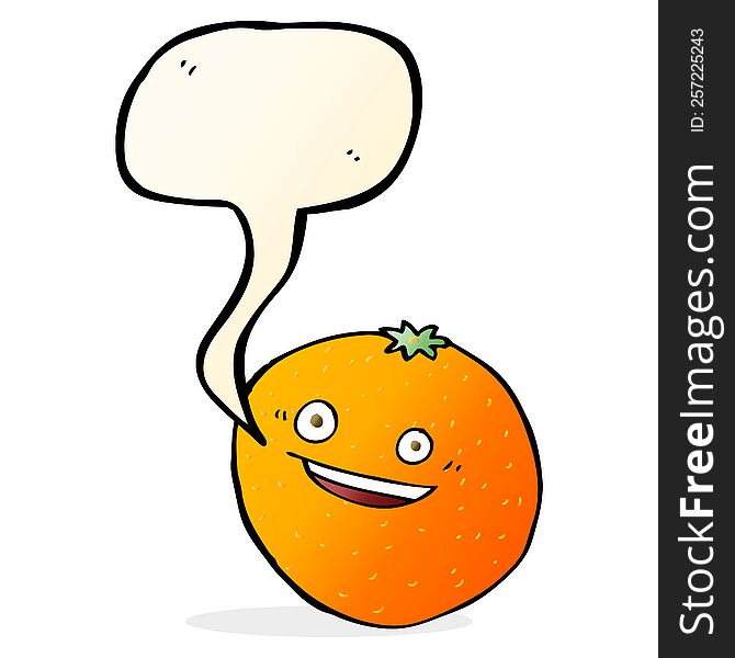 happy cartoon orange with speech bubble