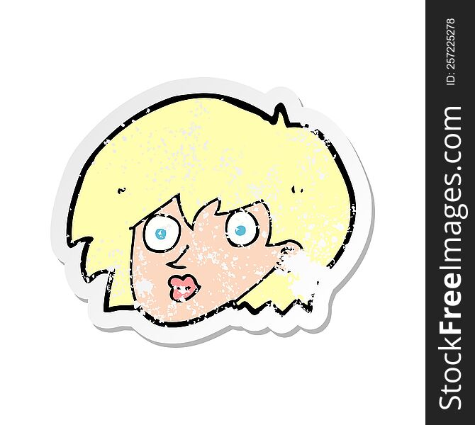 Retro Distressed Sticker Of A Cartoon Surprised Female Face