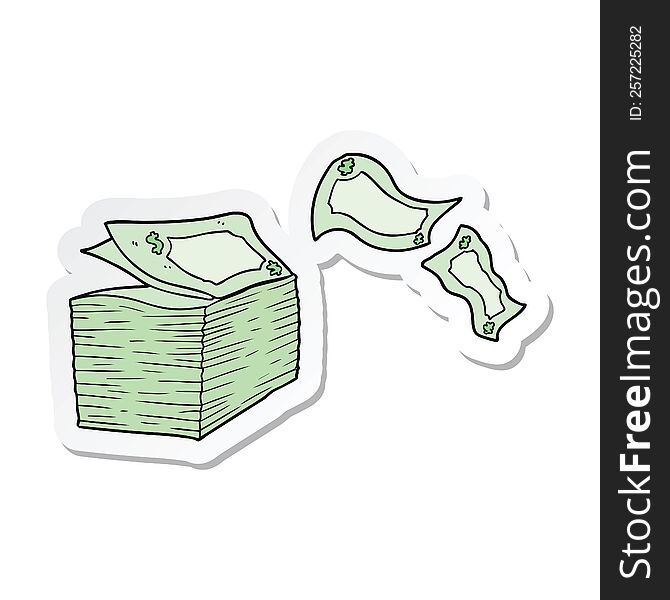 sticker of a cartoon money blowing away