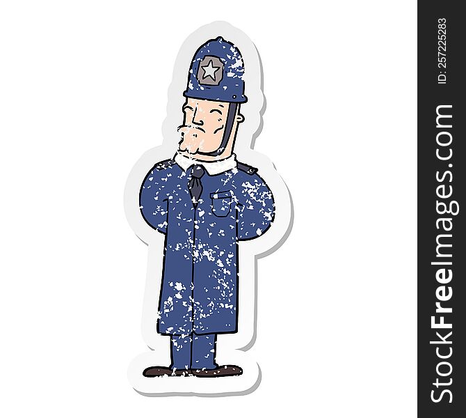 Distressed Sticker Of A Cartoon Policeman