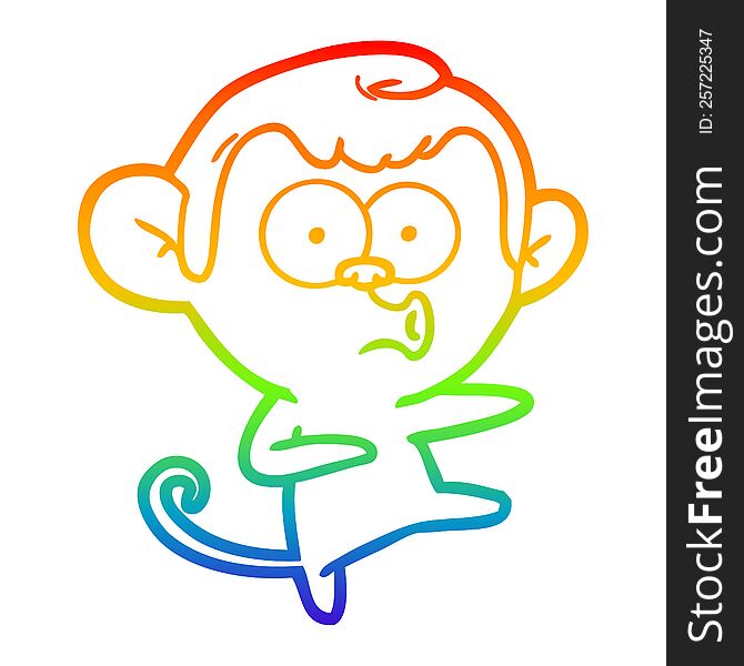 Rainbow Gradient Line Drawing Cartoon Dancing Monkey