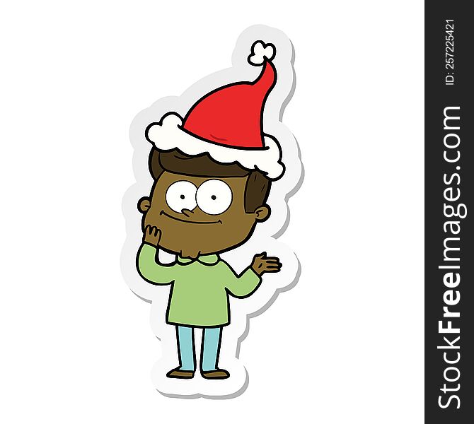 hand drawn sticker cartoon of a happy man wearing santa hat