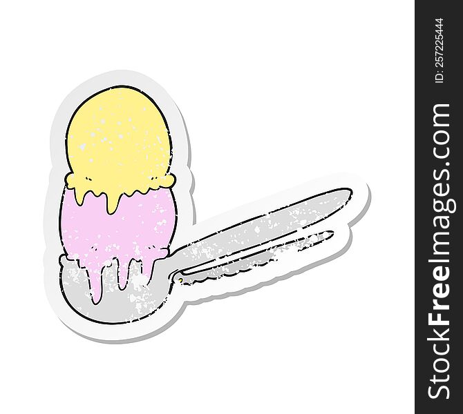 retro distressed sticker of a cartoon scoop of ice cream