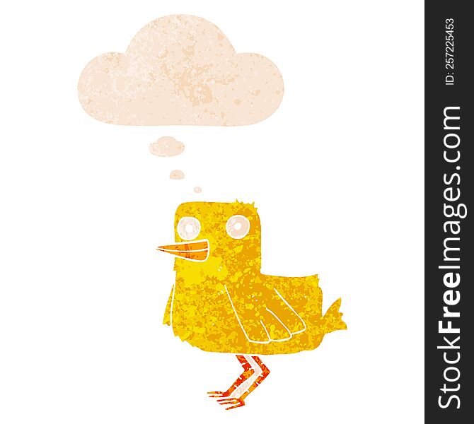 cartoon duck with thought bubble in grunge distressed retro textured style. cartoon duck with thought bubble in grunge distressed retro textured style