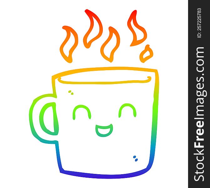 rainbow gradient line drawing of a cute coffee cup cartoon