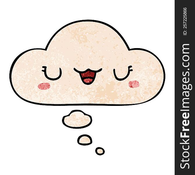 Cute Cartoon Face And Thought Bubble In Grunge Texture Pattern Style