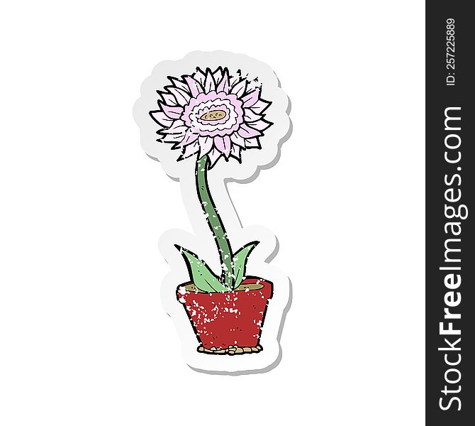Retro Distressed Sticker Of A Cartoon Flower In Pot
