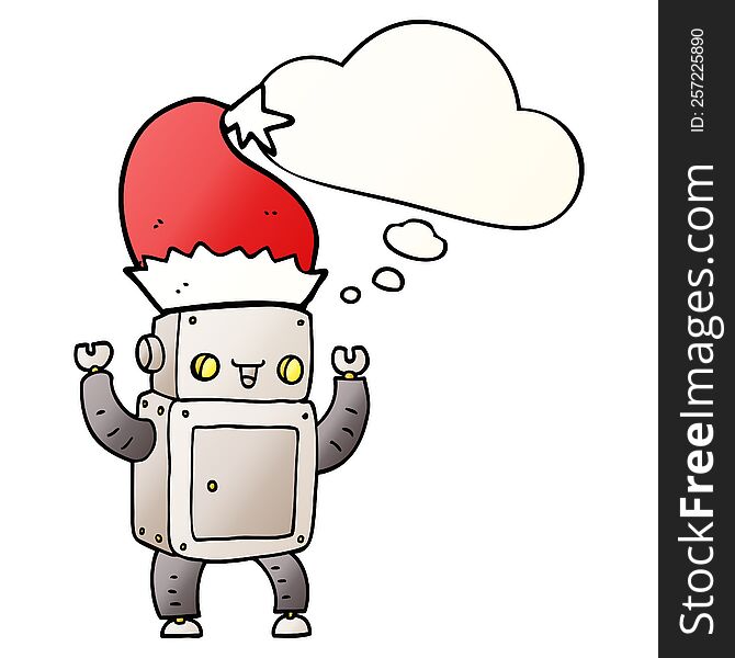 Cartoon Christmas Robot And Thought Bubble In Smooth Gradient Style
