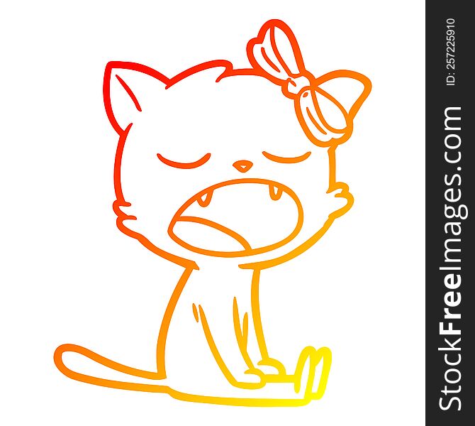 warm gradient line drawing of a cartoon yawning cat