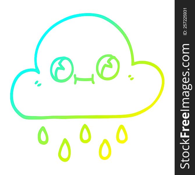 cold gradient line drawing of a cartoon rain cloud