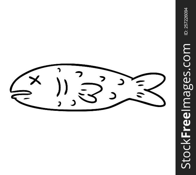 hand drawn line drawing doodle of a dead fish