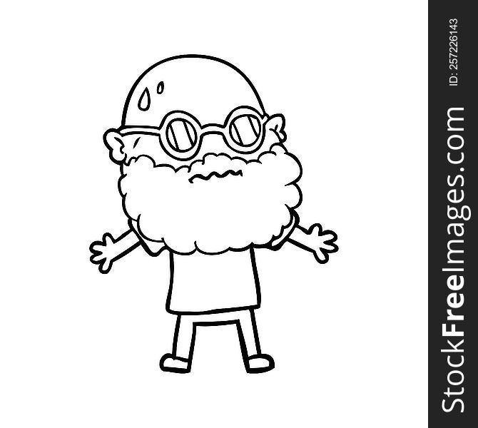 cartoon worried man with beard and sunglasses. cartoon worried man with beard and sunglasses