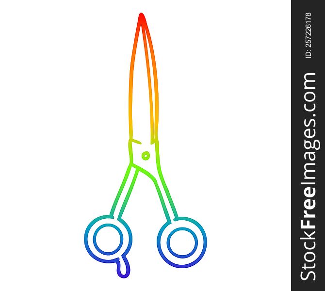 Rainbow Gradient Line Drawing Cartoon Barber Scissors