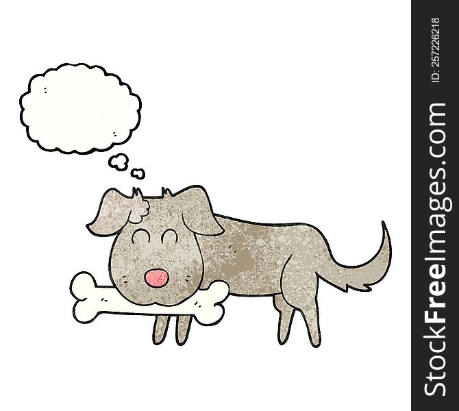 freehand drawn thought bubble textured cartoon dog with bone