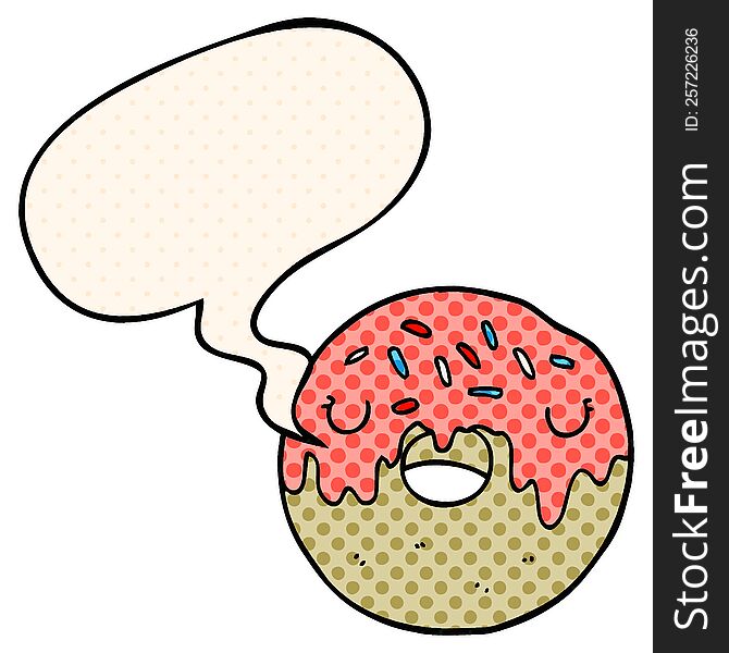 cartoon donut with speech bubble in comic book style