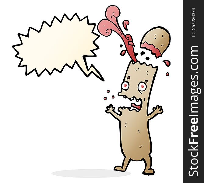 cartoon undercooked sausage with speech bubble