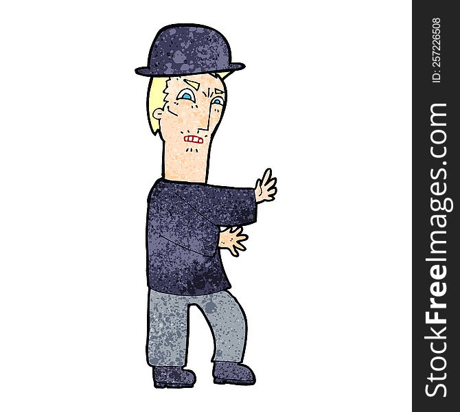 cartoon man wearing british bowler hat. cartoon man wearing british bowler hat